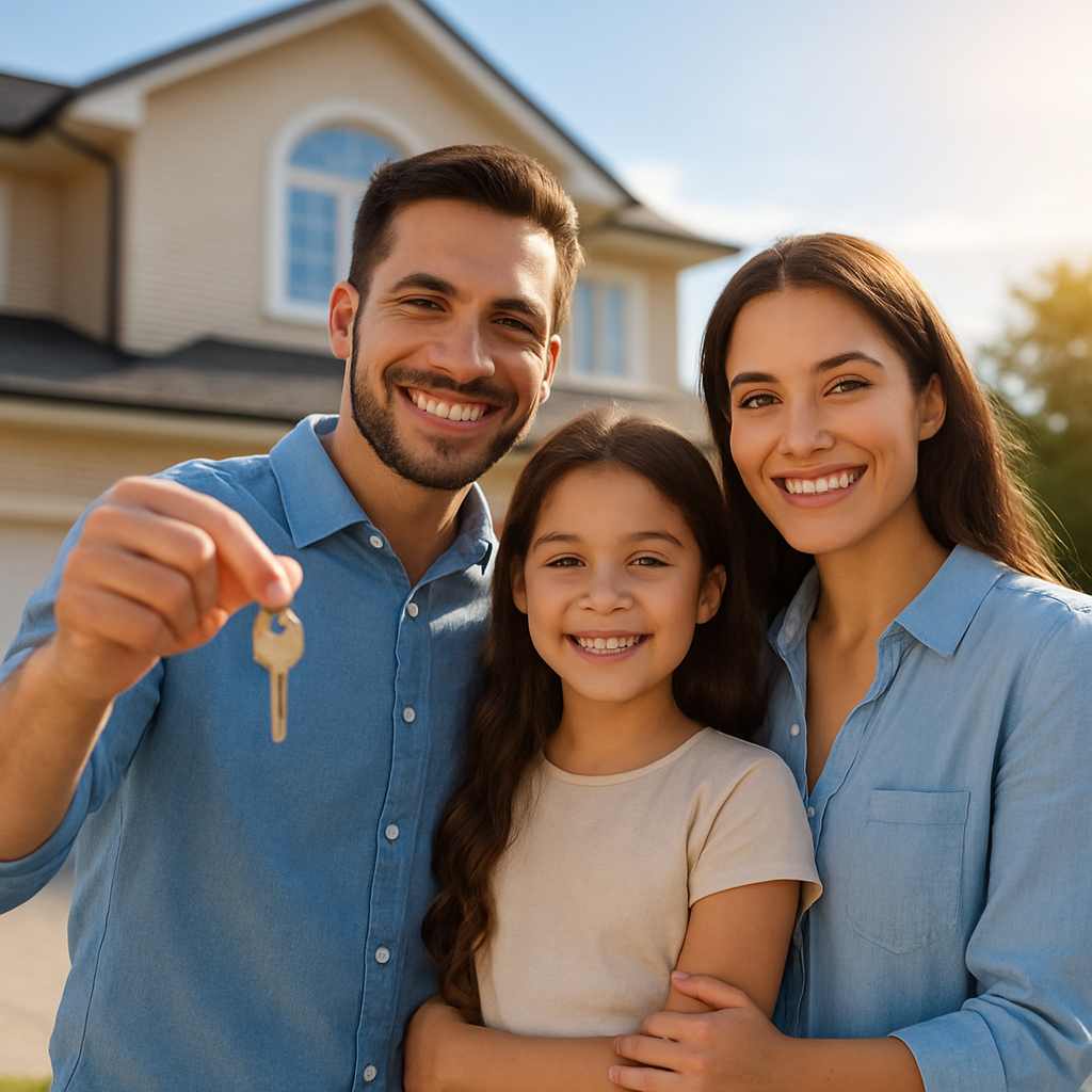 Family with keys to their new home