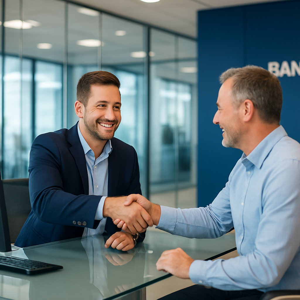 Bank advisor welcoming a customer